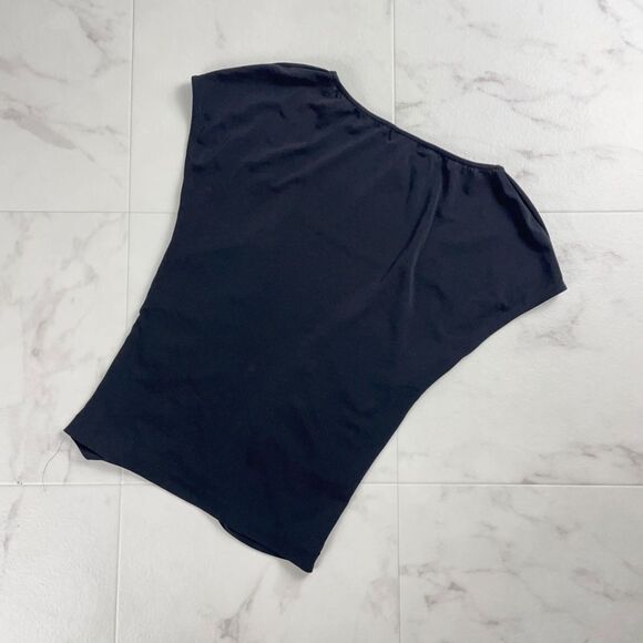 Versace (Authentic) Black Silky Ruched Vintage Y2K Top, Size IT 42/US 4-6, EUC - Picture 2 of 7